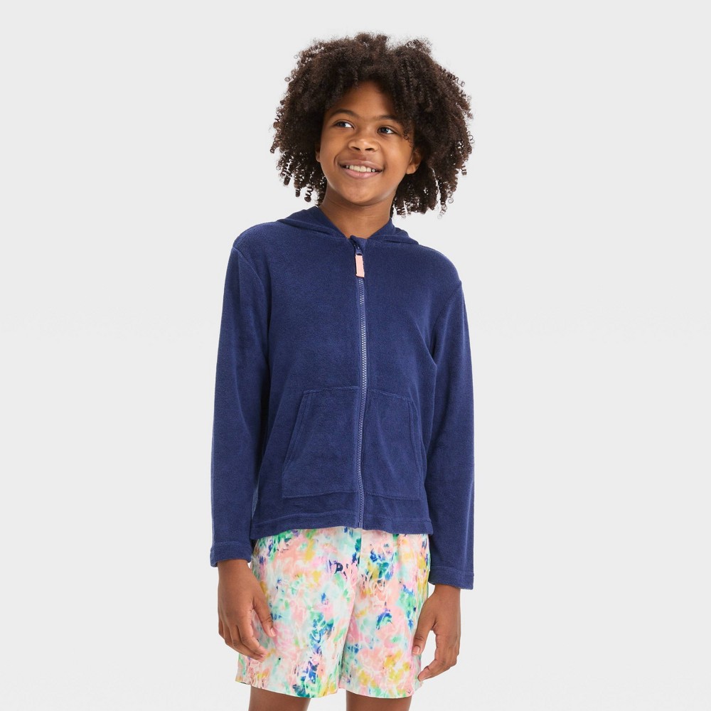 Photos - Swimwear Boys' Solid Zip-Up Cover Up Top - Cat & Jack™ Blue M/L