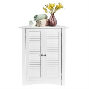 Costway Corner Storage Cabinet Freestanding Floor Cabinet Bathroom w/ Shutter Door White - 1 of 4