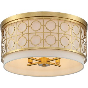 Possini Euro Design Cherie Modern Ceiling Light Flush Mount Fixture 18" Wide Gold Leaf Metal 4-Light White Fabric Drum Shade for Bedroom Living Room - 1 of 4