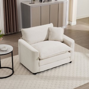 Light Beige Corduroy Fabric, Comfortable Single Accent Chair Deep Seat Sofa With One Pillow - 1 of 4