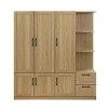 3 Doors Wooden Dat Armoire Closet With Shelves And 2 Drawers,Armoire Wardrobe With Side Storage Shelves,Wardrobe Closet -Maison Boucle - 3 of 4