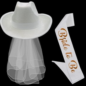 4E's Novelty Bride Cowgirl Hat with Veil & Bachelorette Sash - White Cowboy Hat for Bachelorette Party - 1 of 4