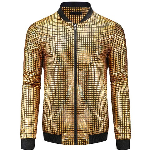 Мужские куртки INSPIRE CHIC Men's Long Sleeve Full Zip Up Party Shiny Holographic Bomber Jackets Golden Small