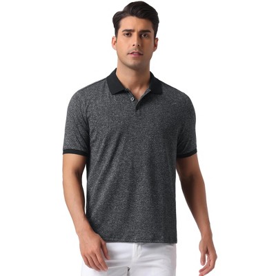 INSPIRE CHIC Men's Stretch Athletic Workout Short Sleeved Golf Heathered Polo Shirt