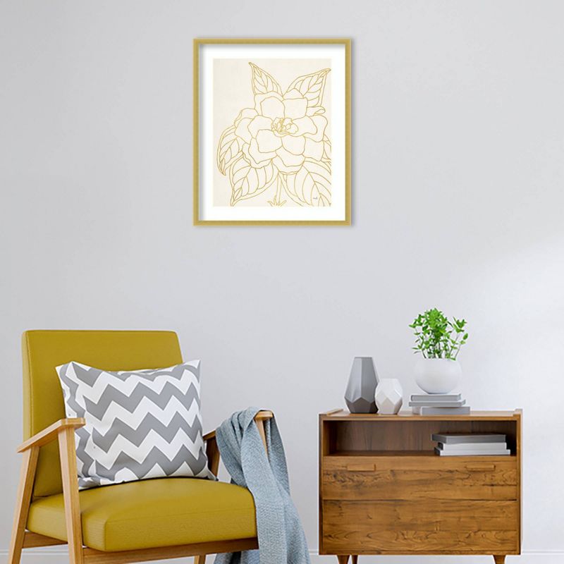 21&#34; x 25&#34; Gold Gardenia Line Drawing by Moira Hershey Wood Framed Wall Art Print - Amanti Art, 6 of 11