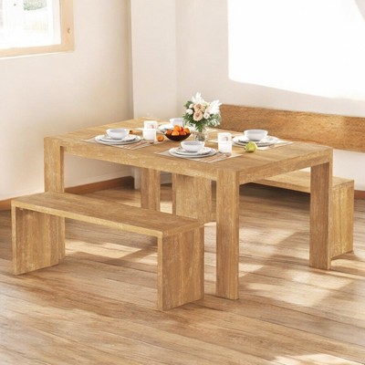 3-Piece Farmhouse Dining Table Set with 2 Benches, Space-Saving Wood Kitchen Table for Dining Room or Kitchen