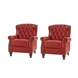 Set of 2 Justine Transitiona Wooden Upholstery Genuine Leather Recliner with Nailhead Trim for Living Room and Bedroom  | ARTFUL LIVING DESIGN - 1 of 4