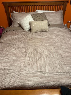 Queen 7pc Kelan Printed Seersucker Comforter Set Taupe: Madison Park 