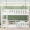 RISOKEYS Twin Over Twin Bunk Bed for Kids - Low Bunk Bed Frame with Ladder, Guardrails and Door, House Shaped Floor Bunk Beds - White - 4 of 4