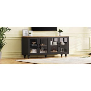 MAYEERTY Modern TV Stand for 100" TVs - Fluted Glass Door, LED Lights, Sliding Door, 2 Drawers, White - 1 of 4