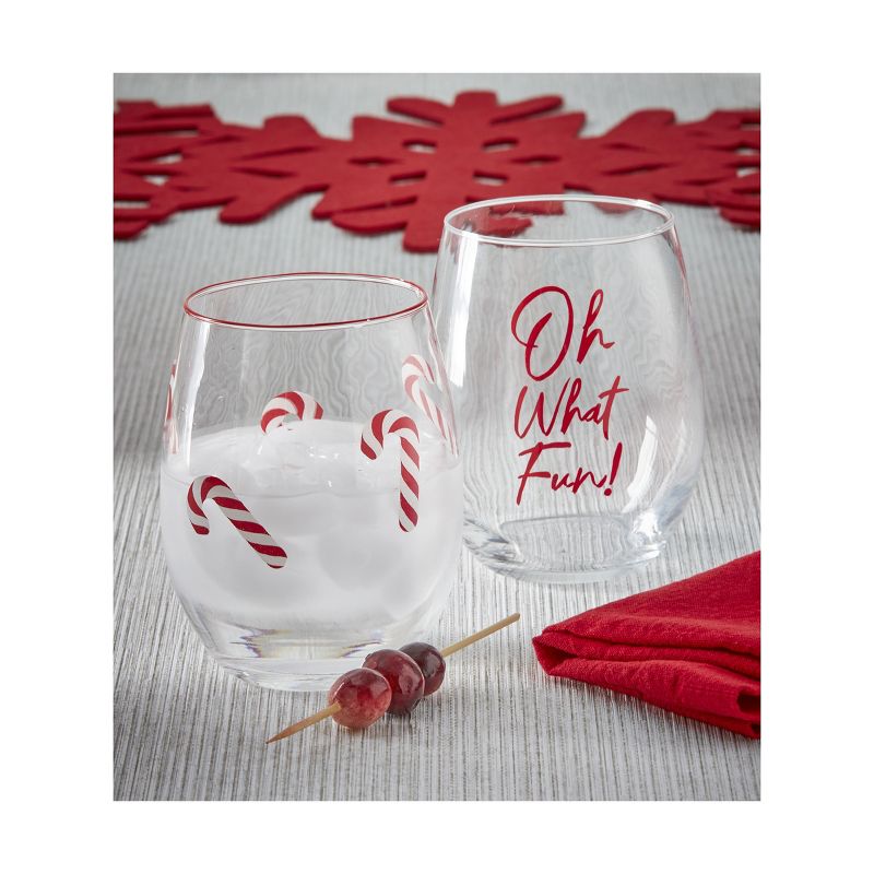 tagltd 20 oz. Candy Cane Holiday Christmas Clear Glass Stemless Glass Dishwasher Safe Beverage Glassware  Dinner Party Wedding Resturant, 2 of 3