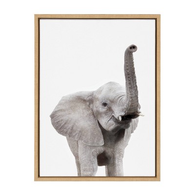 18" x 24" Sylvie Young Elephant Framed Canvas by Amy Peterson Natural - Kate & Laurel All Things Decor