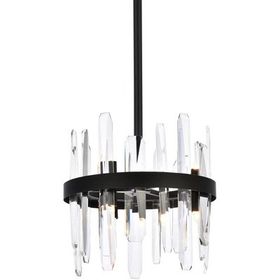 Modern Black Crystal Round Pendant Light with Clear Prisms