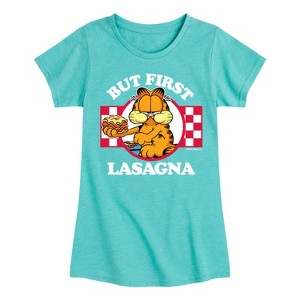 Girls' - Garfield - But First, Lasagna Fitted Short Sleeve Graphic T-Shirt - 1 of 4