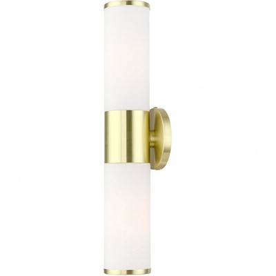 Crestmoor 18.5 in. 2-Light Satin Brass ADA Vanity Light with Satin Opal White Glass