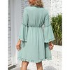 WhizMax 2024 Long Sleeve Dress for Women Wrap V-Neck Bell Sleeve A-line Knee Length Dress Ruffle Flowy Swing Dresses - 3 of 4