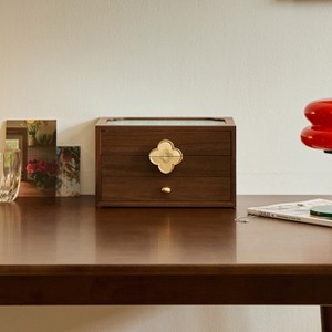 Wooden Jewelry Case with Drawers, Clover-Shaped Brass Lock, Gift-Ready Walnut Storage for Women - 1 of 4
