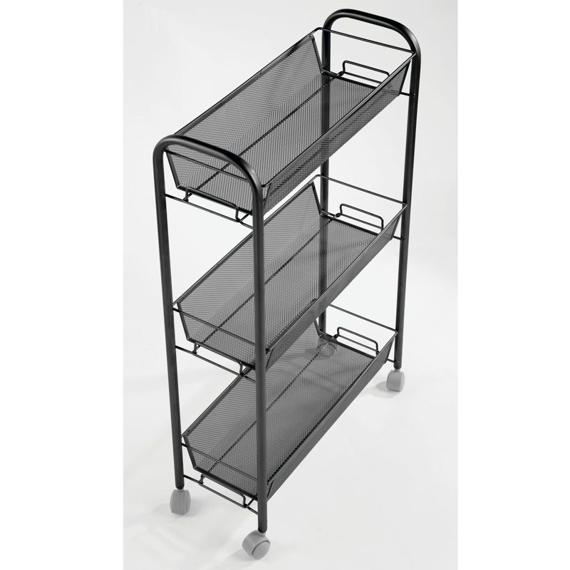 mDesign Steel Slim Rolling Utility Cart Storage Organizer with Shelves, 3 of 8