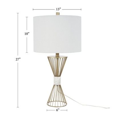 Gold Metal and Marble Wire Triangle Table Lamp with Drum Shade