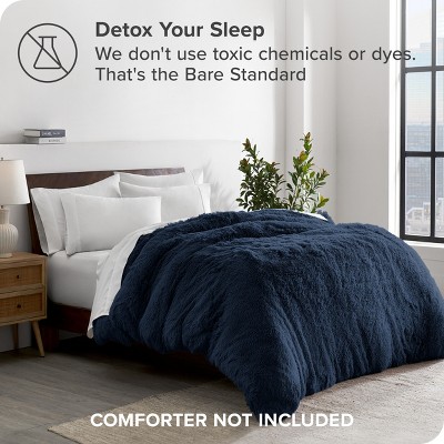 Full Dark Blue Shaggy Faux Fur Duvet Cover