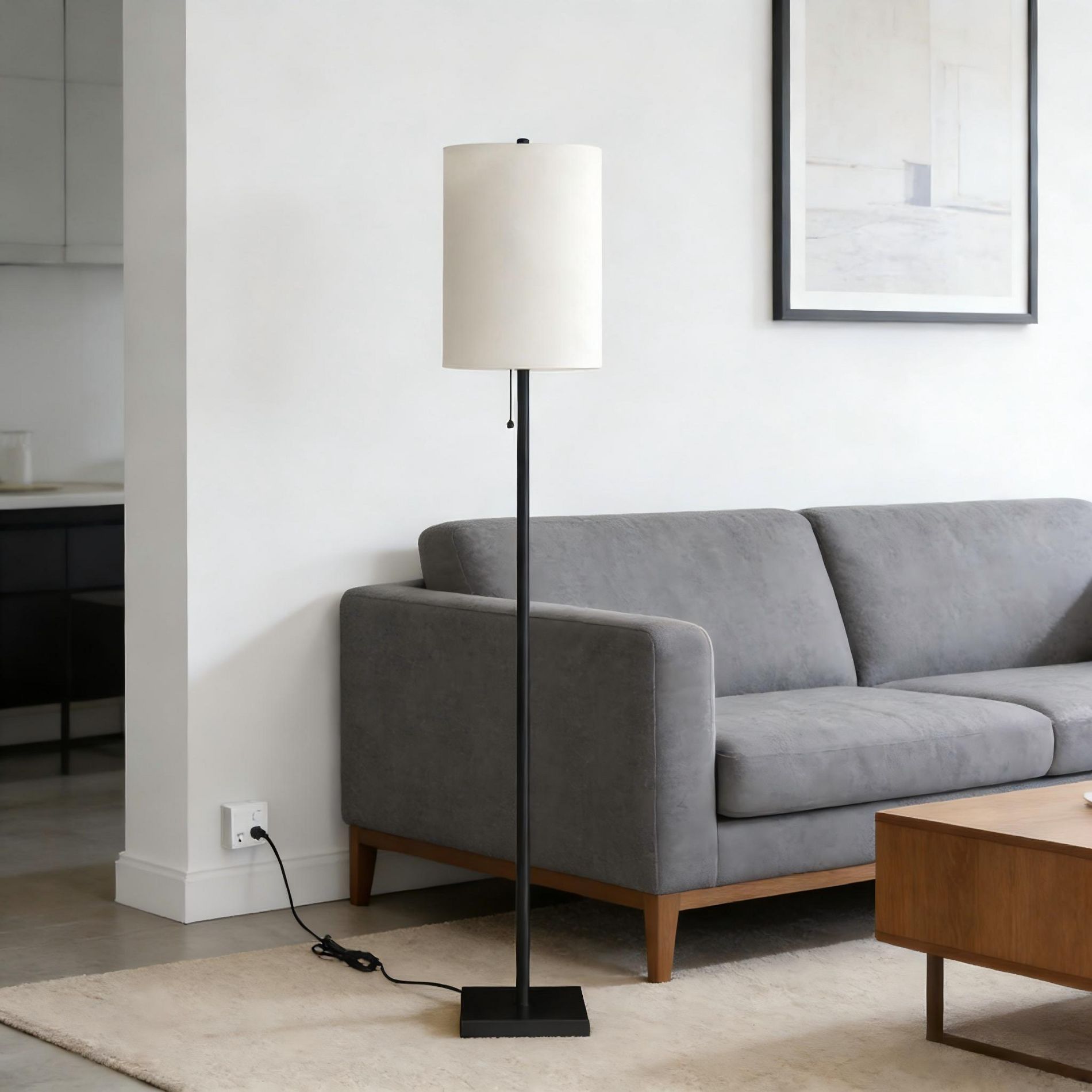 LOVSON Lighting, 62"h, Black Metal, Ivory / Cream Shade, Contemporary