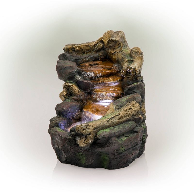 19&#34; Resin River Rocks and Logs Fountain with LED Lights Gray/Cool White - Alpine Corporation, 5 of 8