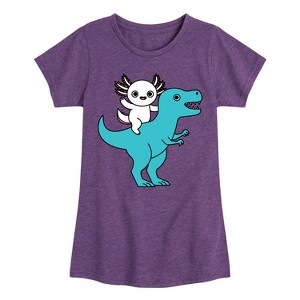Girls' - Instant Message - Axolotl Riding A Dinosaur Fitted Short Sleeve Graphic T-Shirt - 1 of 4