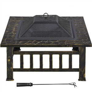 Yaheetech 32in Fire Pit Table Square Metal Firepit Stove Backyard Garden Fireplace for Camping - 1 of 4