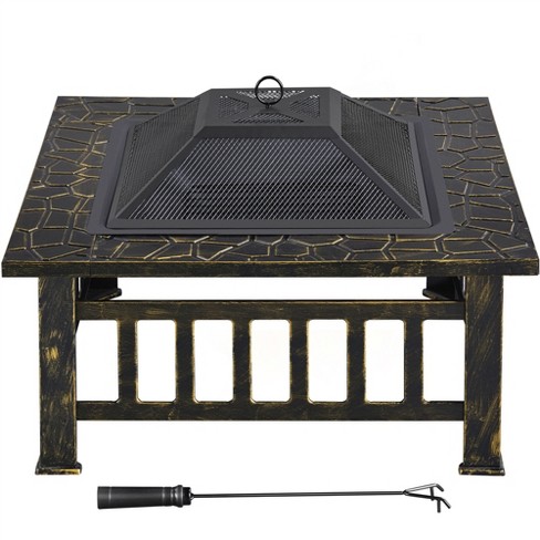 Yaheetech 32in Fire Pit Table Square Metal Firepit Stove Backyard ...