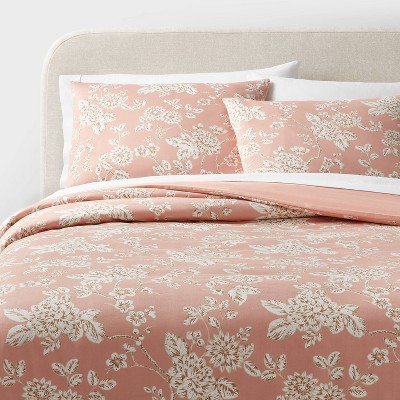 Threshold Cotton Sateen Duvet Cover Set Floral 310 Thread Count, Pink, King