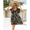 Clearlove Women's Ruffle Babydoll Dress Long/Short Sleeve V Neck High Waist Botton Casual Loose Flowy Swing Pleated Tunic Dress - 4 of 4