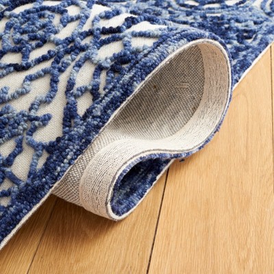 Navy and Ivory Hand-Tufted Wool Runner Rug