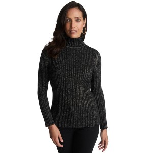 Jessica London Women's Plus Size Ribbed Cotton Turtleneck Sweater - 1 of 4