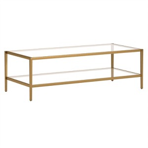 54 in. Antique Brass Finish Coffee Table with Clear Glass Shelf - Henn&Hart - 1 of 4