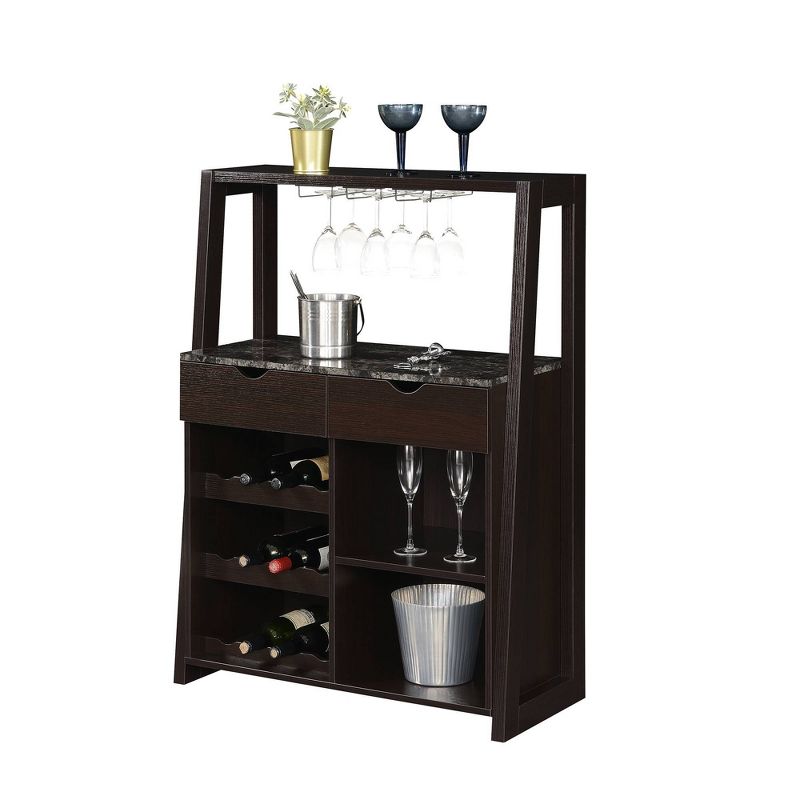 Uptown Wine Bar with Cabinet Faux Black Marble/Espresso - Breighton Home, 4 of 9