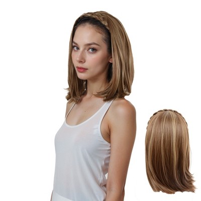 Alilang Braided Hairband Wig with Straight Shoulder Hair Extensions Casual Hairpiece for Holiday