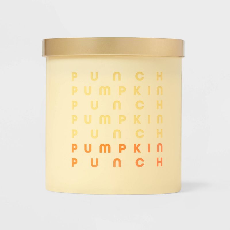 2-Wick 15oz Colored Glass Jar with Label Pumpkin Punch Candle Yellow - Opalhouse&#8482;, 1 of 5