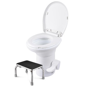 Yescom Porcelain Enamel RV Toilet Gravity Flush w/ Steel Step Stool - 1 of 4