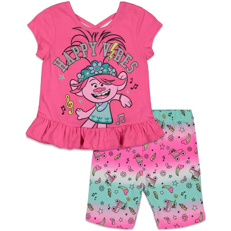 TROLLS Poppy Toddler Girls Ruffled T-Shirt Bike Shorts Set Pink , 1 of 4