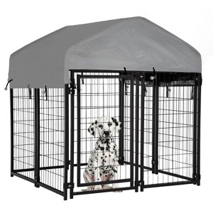 FDW Dog Crate Large Outdoor Dog Kennel Welded Wire Heavy Duty Playpen with Waterproof Canopy Secure Lock UV Resistant Roof - 1 of 4