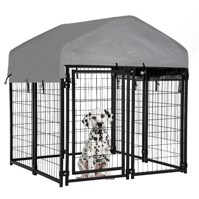Black Heavy Duty Welded Wire Outdoor Dog Kennel with Waterproof Canopy