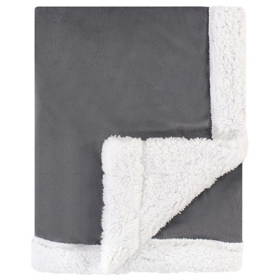 Image of Hudson Baby Infant Plush Blanket with Faux Shearling Back, Charcoal White, One Size
