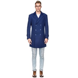 Men's Double Breasted Pea Coat Wool Blend Dress Jacket Peacoat - 1 of 3