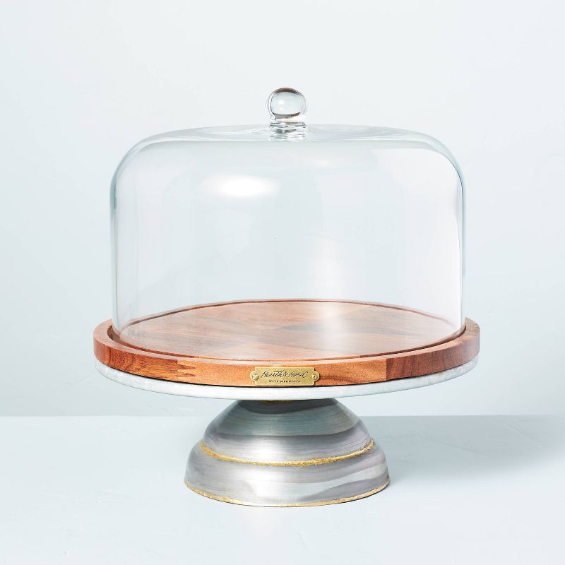 11&#34; Galvanized Metal &#38; Wood Cake Stand with Glass Cloche - Hearth &#38; Hand&#8482; with Magnolia, 1 of 11
