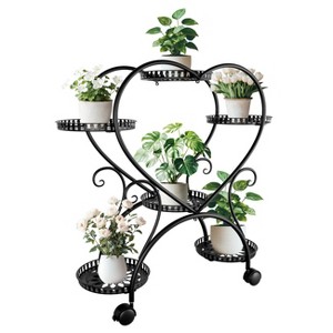 Artloge 6 Tier Heart-shaped Heavy Duty Metal Plant Stand Flower Pots Display Holder Rolling Planter Rack with Wheels for Garden Patio Balcony Decor - 1 of 4