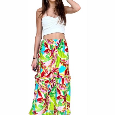 Women's Tiered Ruffled Floral Maxi Skirt - BTFL-life