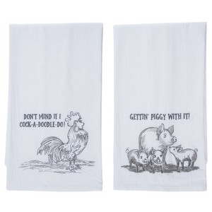 Transpac Cotton Farm Sketch Tea Towel Set of 2 Multicolored Spring Kitchen Textiles for Home Decoration - 1 of 1