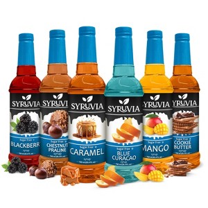 Syruvia Sugar Free Coffee Flavors Variety Pack: Mango, Caramel, Blackberry, Cookie Butter, Chestnut Praline & Blue Curacao 25.4 fl oz Syrup - 1 of 4