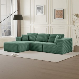 Dovelina Modular Plush Corduroy Sectional Sofa 3-Seat Sofa,Modern Comfy Upholstered Sofa L-Shape Couches with Soft Pillows - 1 of 4