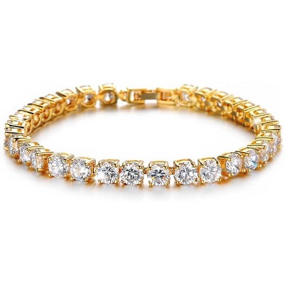 Eternity Bracelet Blue Cubic Zirconia, Sapphire Bracelet, 18K Gold Plated Hypoallergenic Bracelets -7.48inch/190mm